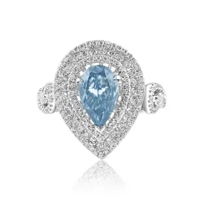 Novah 2 Carats Fancy Intense Blue VS1 Pear Shape Diamond Engagement Ring in 18k White Gold GIA CERTIFIED