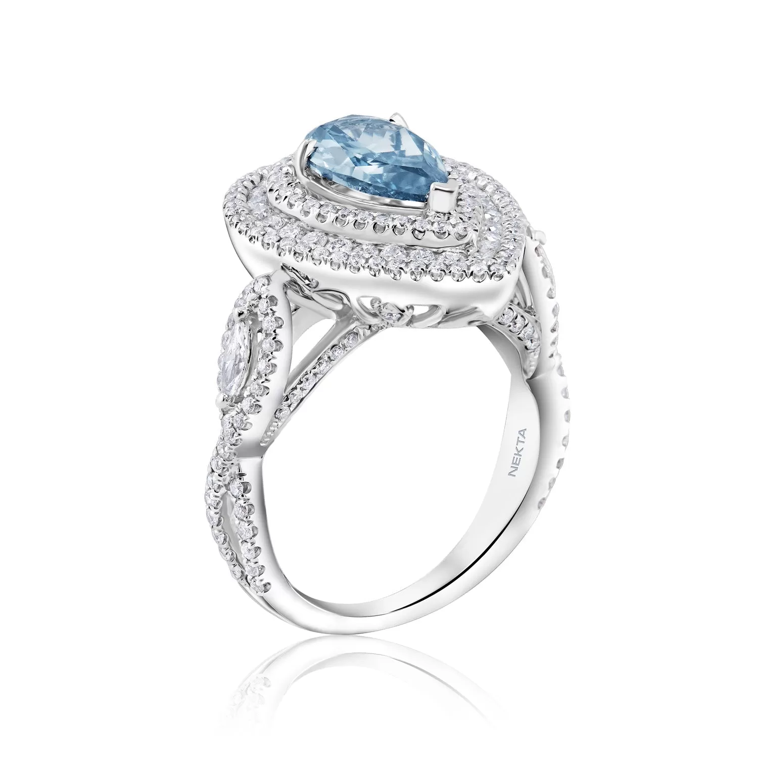 Novah 2 Carats Fancy Intense Blue VS1 Pear Shape Diamond Engagement Ring in 18k White Gold GIA CERTIFIED