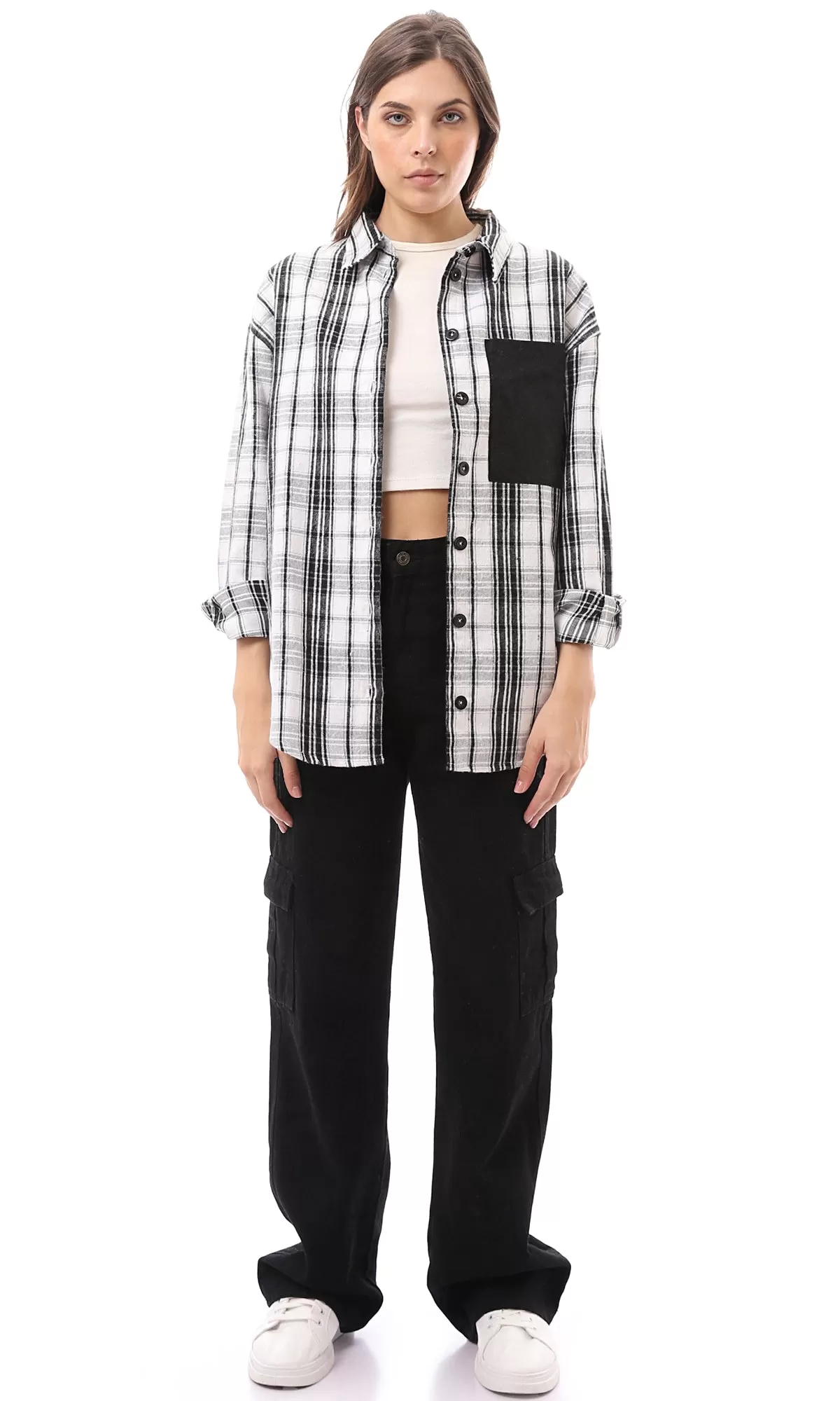 O172733 Bi-Tone Tartan White & Black Wool Shirt