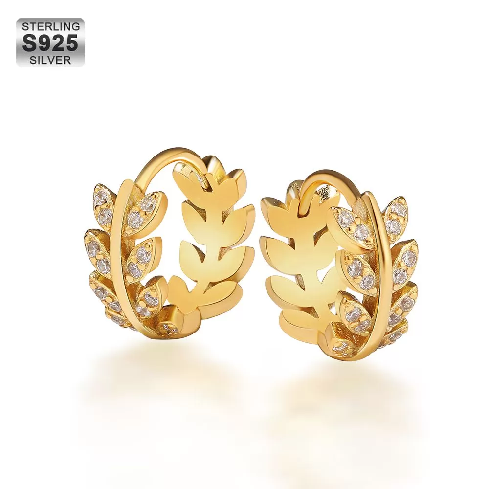 Olive Leaf Diamond Earrings for Women in White Gold/18K Gold KRKC