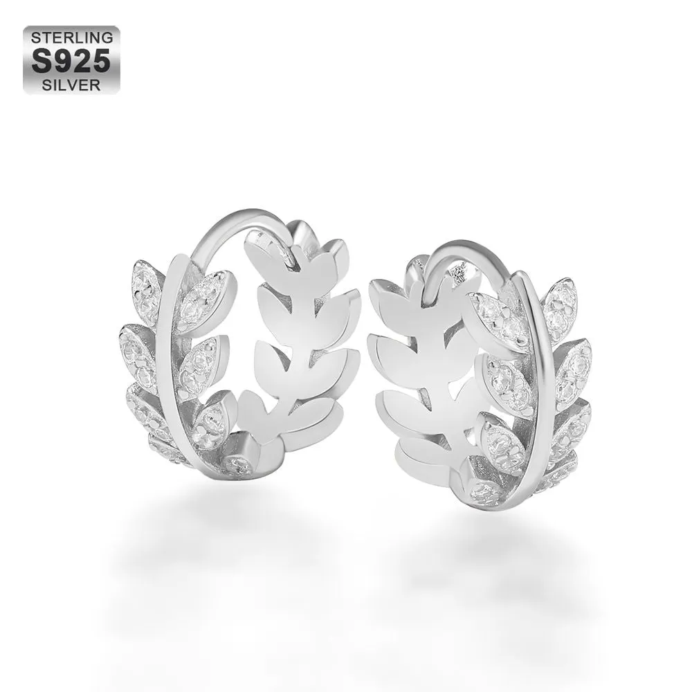 Olive Leaf Diamond Earrings for Women in White Gold/18K Gold KRKC