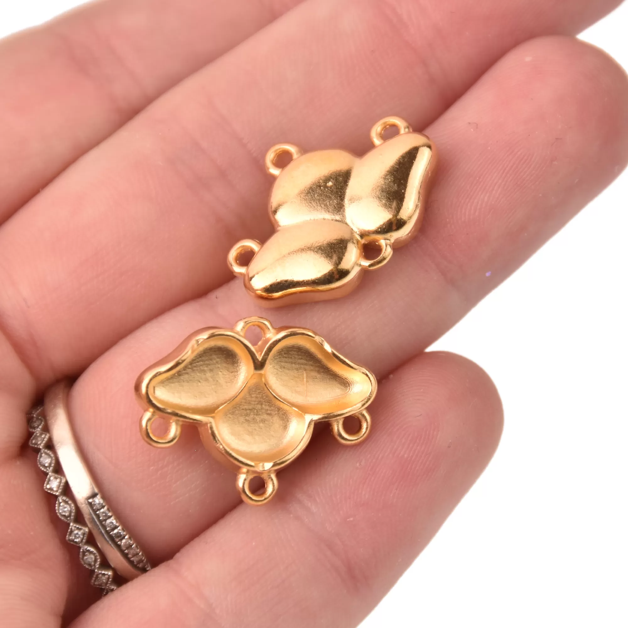 Paisley Ginko Seed Bead Connector Charms, Episkopi Pendant Settings Rose Gold, Silver, Bronze - 1 pair