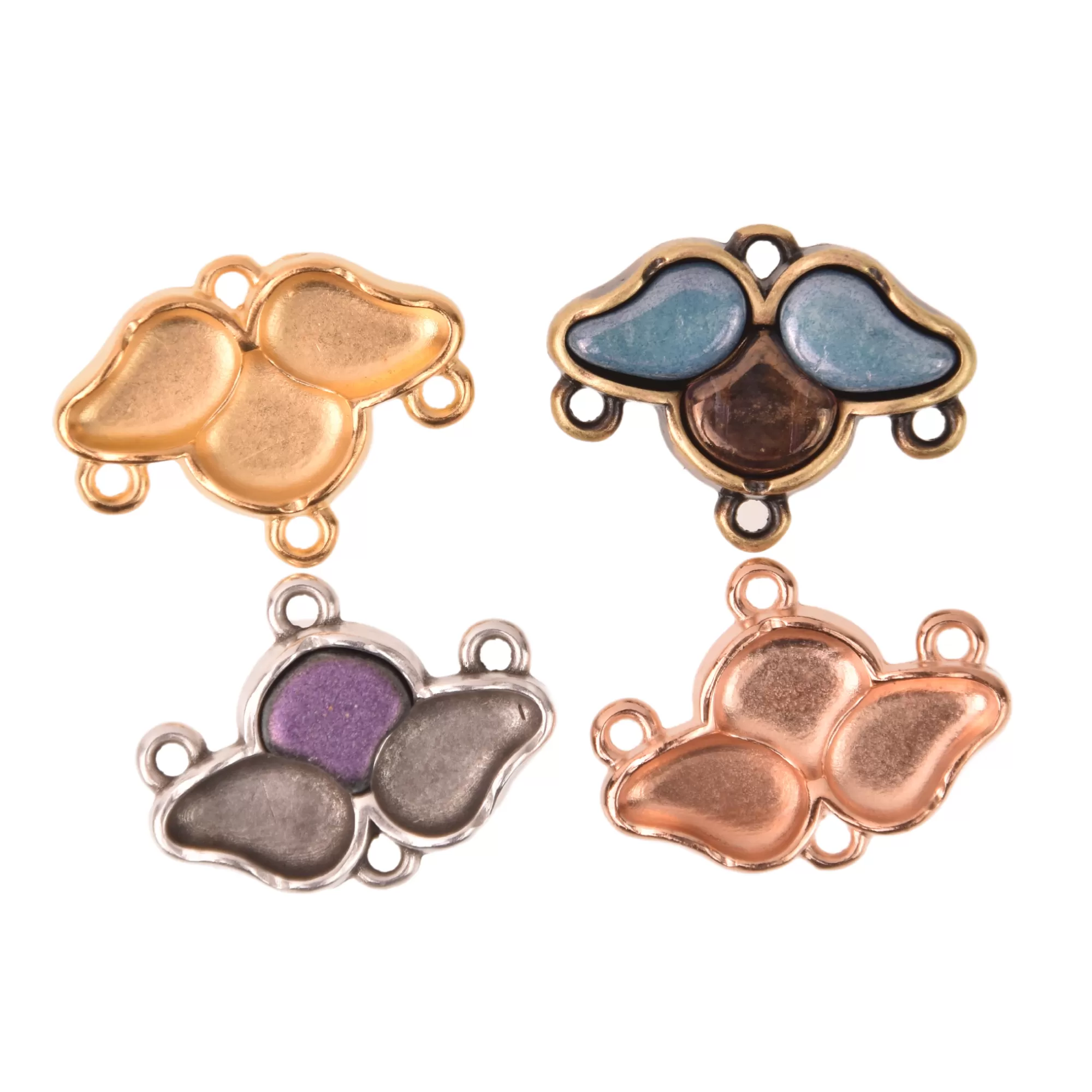 Paisley Ginko Seed Bead Connector Charms, Episkopi Pendant Settings Rose Gold, Silver, Bronze - 1 pair