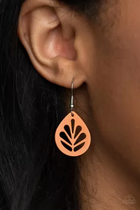 Paparazzi Earrings ~ LEAF Yourself Wide Open - Orange Wooden Earring