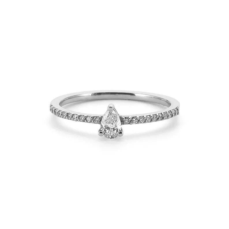 Pave Solitaire Pear Ring