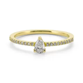 Pave Solitaire Pear Ring