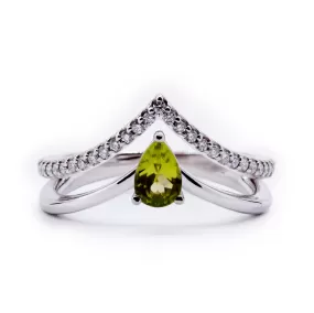 Pear Peridot Chevron Setting with Diamond Accents Ring