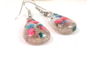 Pink and Blue Baby's Breath Earrings with Cremains