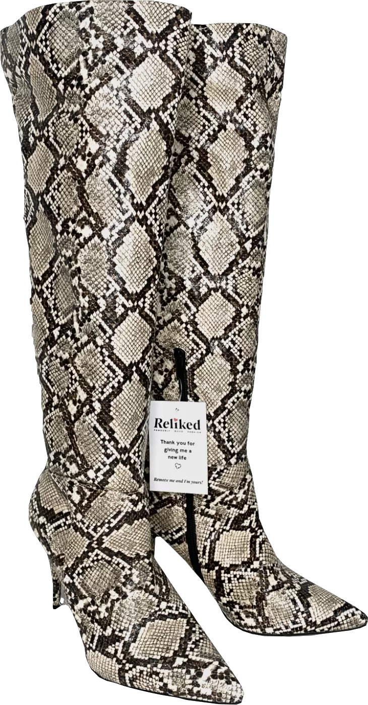 Public Desire Beige Snakeskin Slouch Knee High Boots UK 5 EU 38 👠