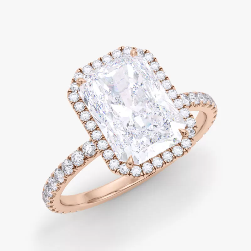 Radiant Cut Halo and Pave Diamond Ring