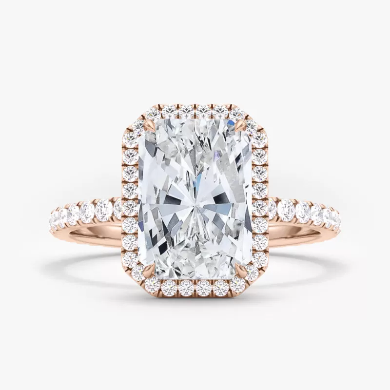 Radiant Cut Halo and Pave Diamond Ring