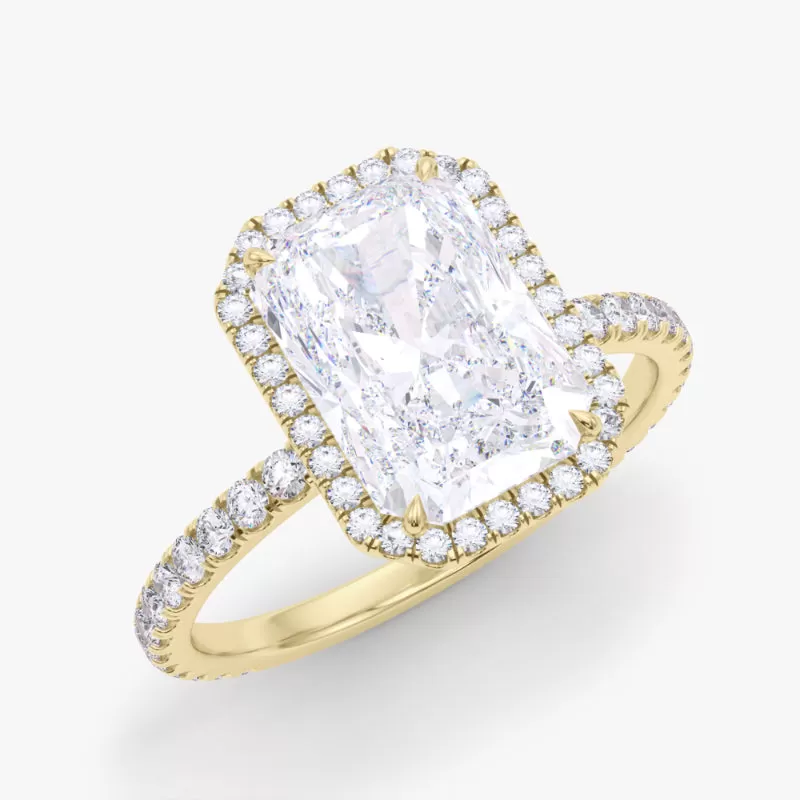 Radiant Cut Halo and Pave Diamond Ring