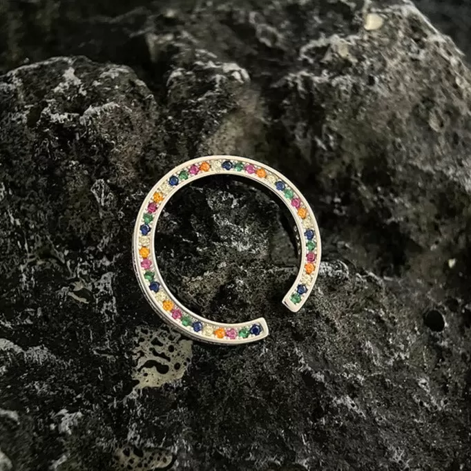 Rainbow Female Adjustable Ring Band In Sterling Silver