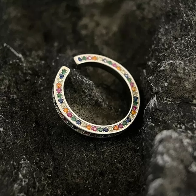 Rainbow Female Adjustable Ring Band In Sterling Silver