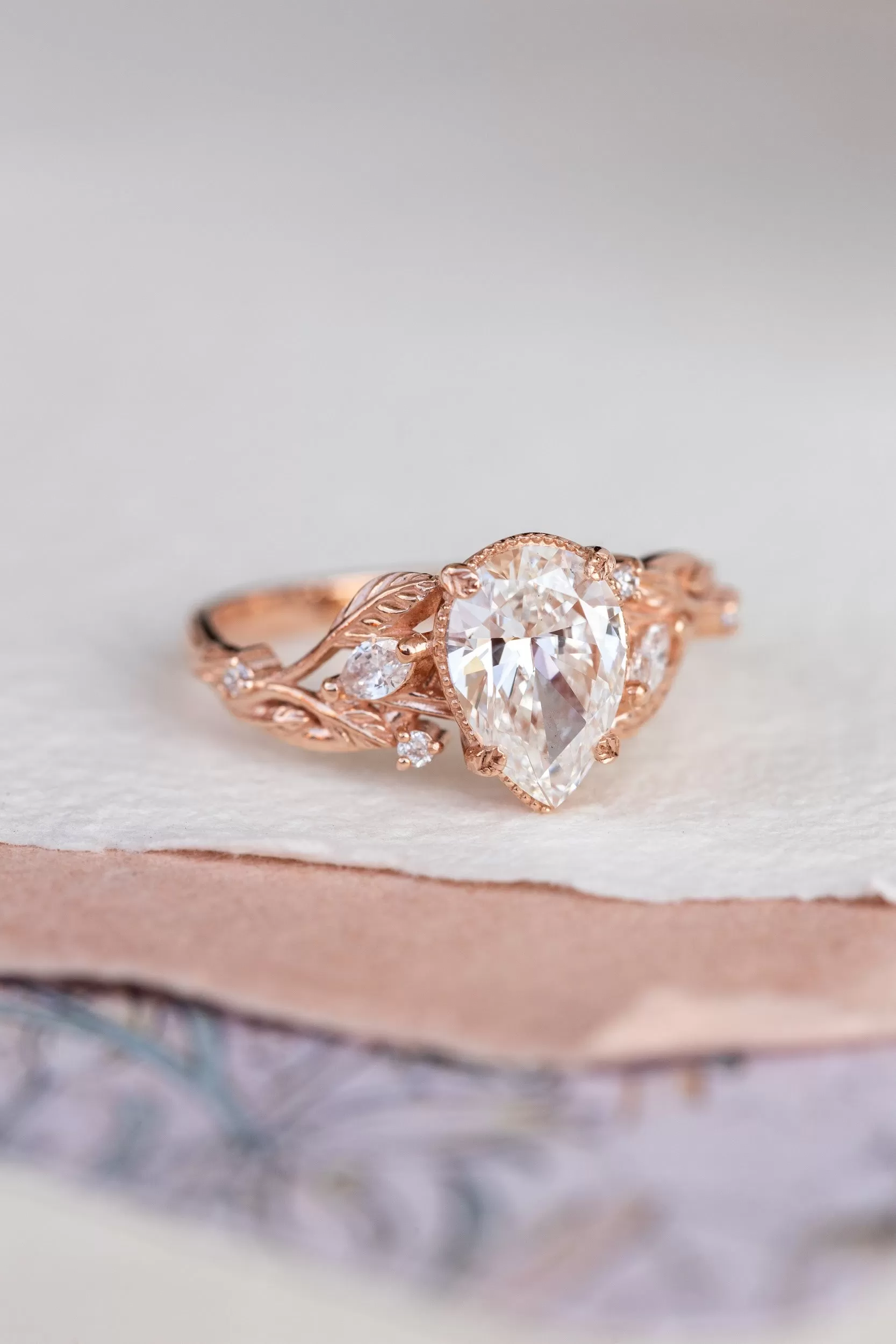 READY TO SHIP: Patricia ring in 14K rose gold, lab grown diamond pear cut 9x6* mm, accents lab grown diamonds, AVAILABLE RING SIZES: 5.5-8US