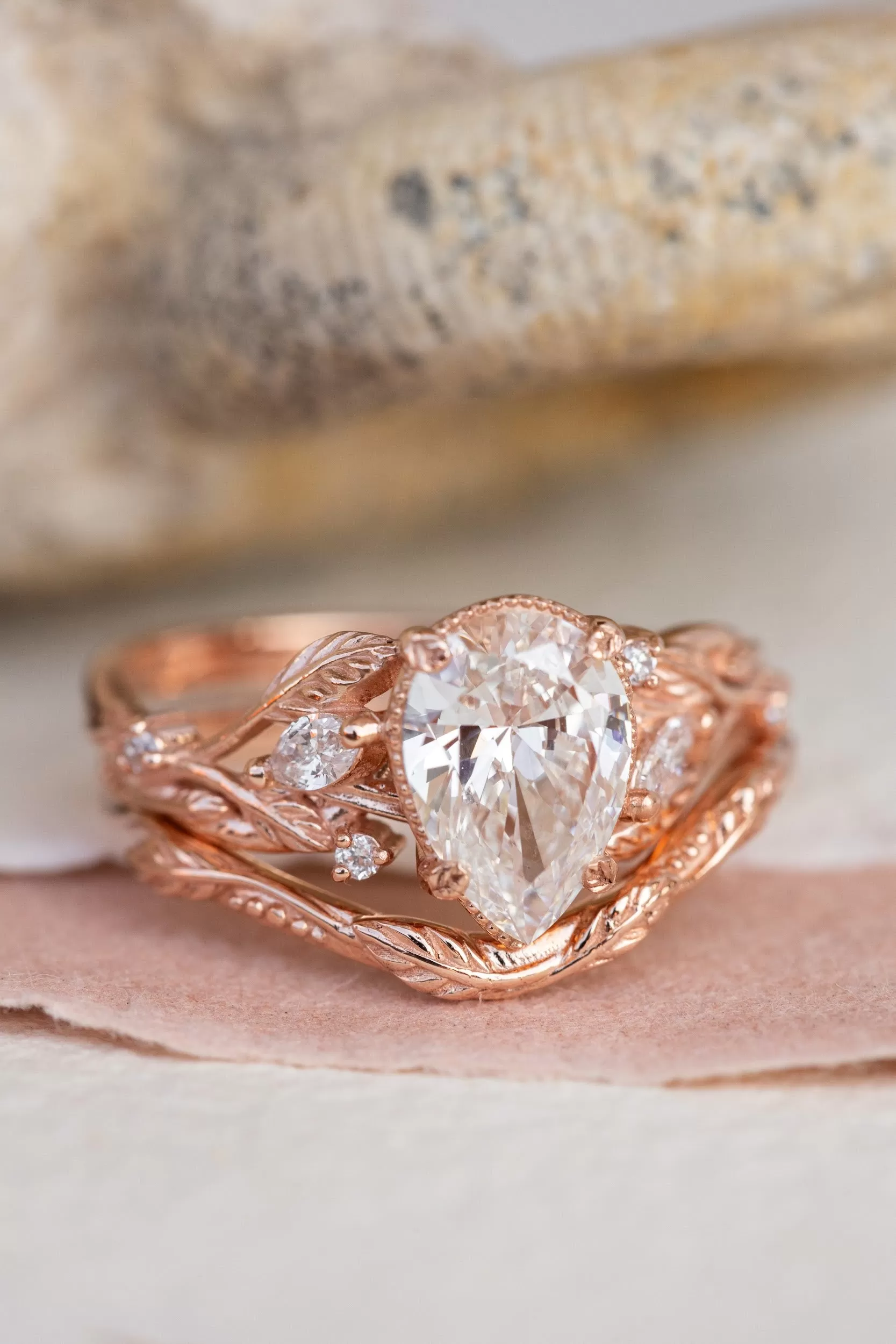 READY TO SHIP: Patricia ring in 14K rose gold, lab grown diamond pear cut 9x6* mm, accents lab grown diamonds, AVAILABLE RING SIZES: 5.5-8US