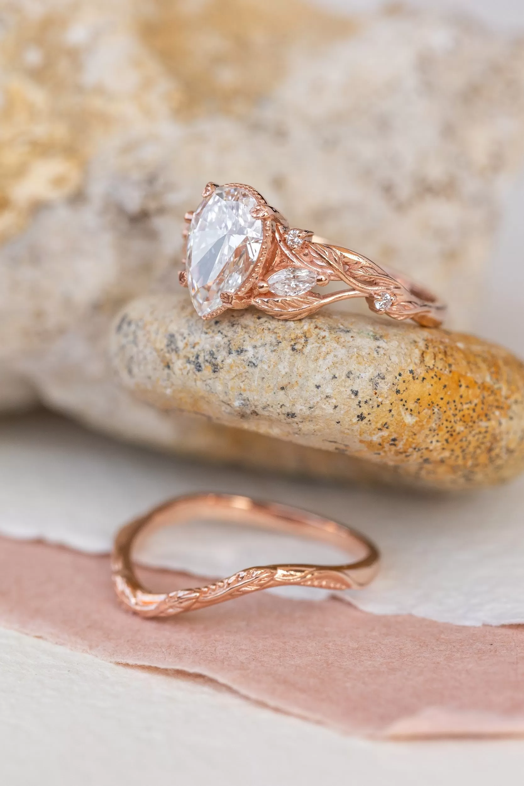 READY TO SHIP: Patricia ring in 14K rose gold, lab grown diamond pear cut 9x6* mm, accents lab grown diamonds, AVAILABLE RING SIZES: 5.5-8US