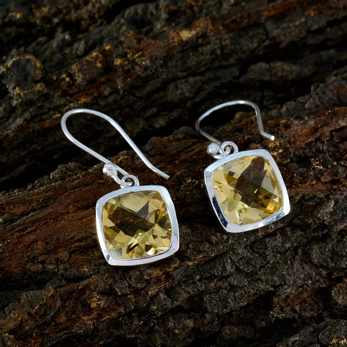 Riyo Artistic Sterling Silver Earring For Damsel Citrine Earring Bezel Setting Yellow Earring Dangle Earring