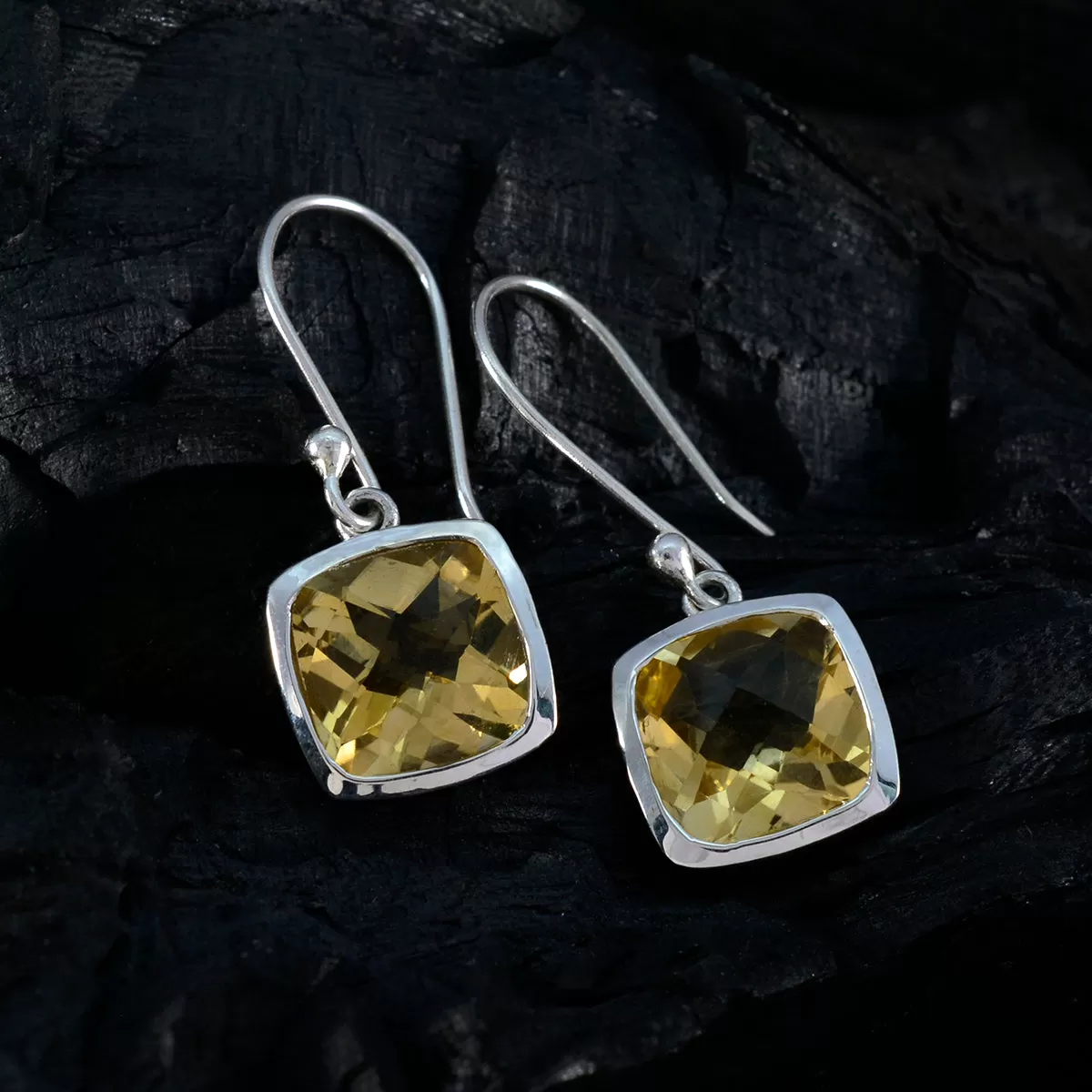 Riyo Artistic Sterling Silver Earring For Damsel Citrine Earring Bezel Setting Yellow Earring Dangle Earring