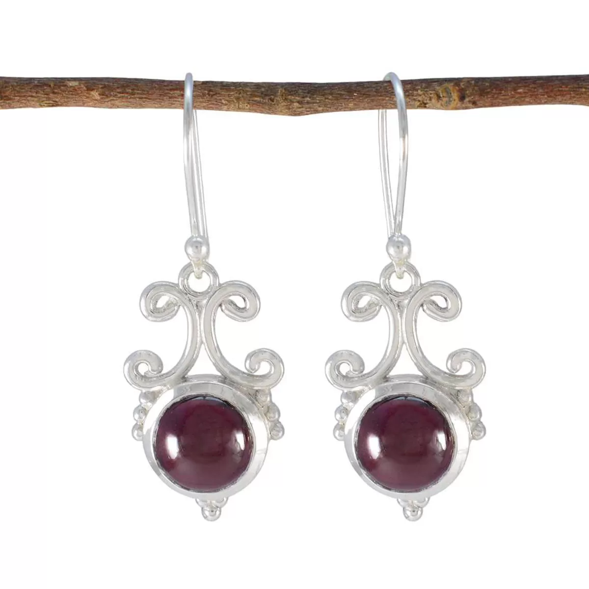 Riyo Beauteous Sterling Silver Earring For Wife Garnet Earring Bezel Setting Red Earring Dangle Earring