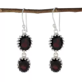 Riyo Beddable 925 Sterling Silver Earring For Damsel Garnet Earring Bezel Setting Red Earring Dangle Earring