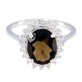 Riyo Bonny Gemstones Smoky Quartz Solid Silver Ring Ladies Jewelry