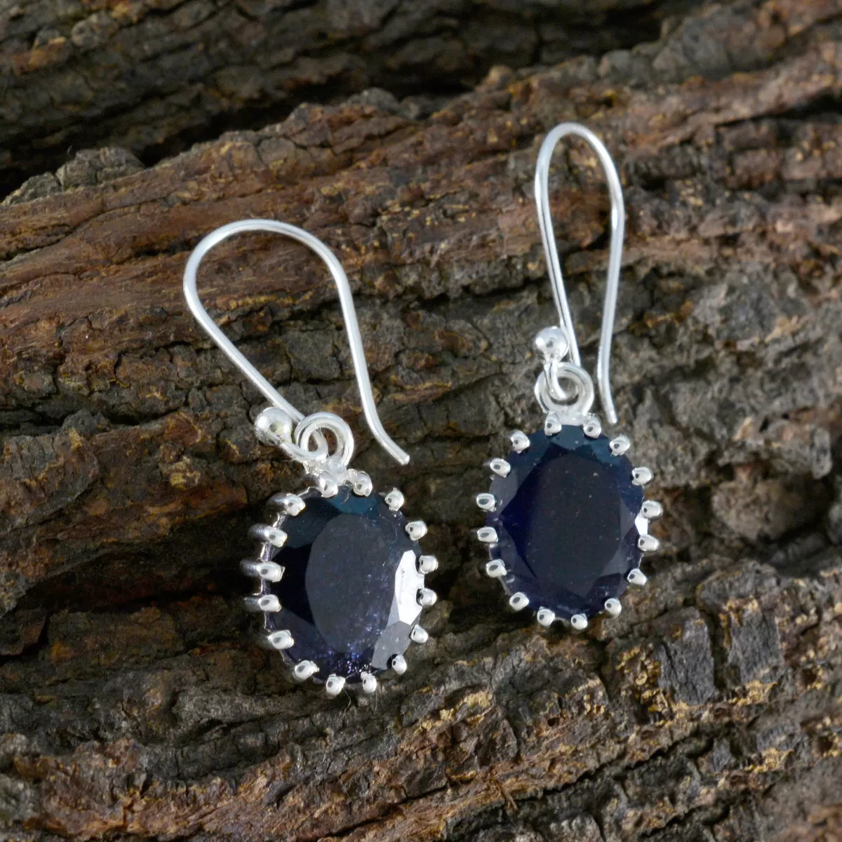 Riyo Bonny Sterling Silver Earring For Wife Iolite Earring Bezel Setting Blue Earring Dangle Earring