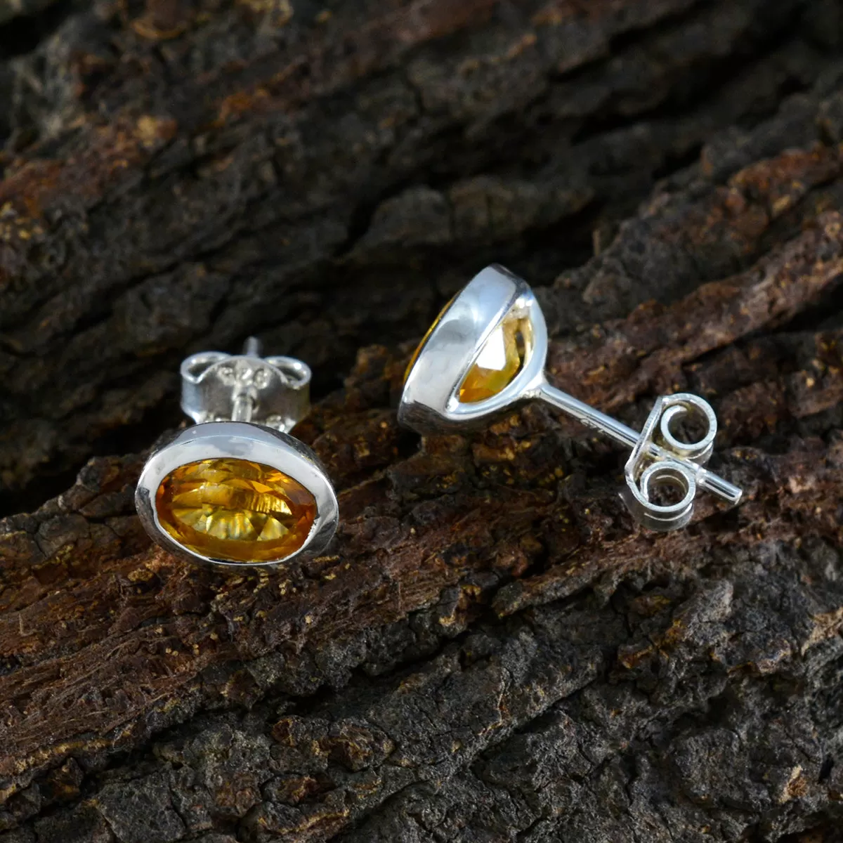 Riyo Elegant 925 Sterling Silver Earring For Female Citrine Earring Bezel Setting Yellow Earring Stud Earring