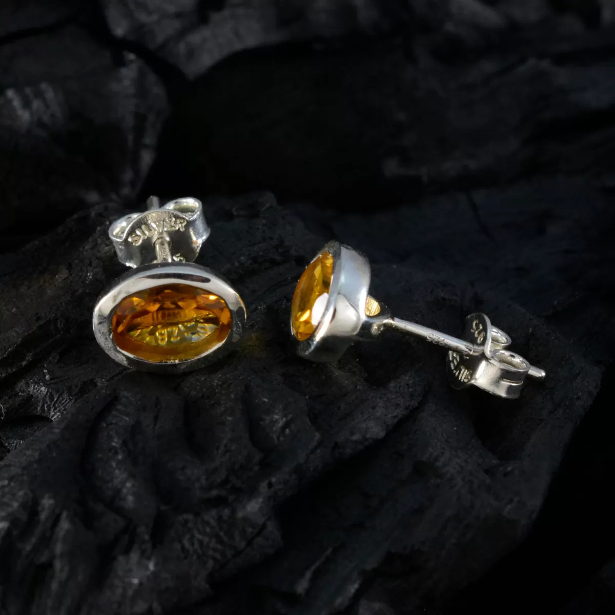 Riyo Elegant 925 Sterling Silver Earring For Female Citrine Earring Bezel Setting Yellow Earring Stud Earring