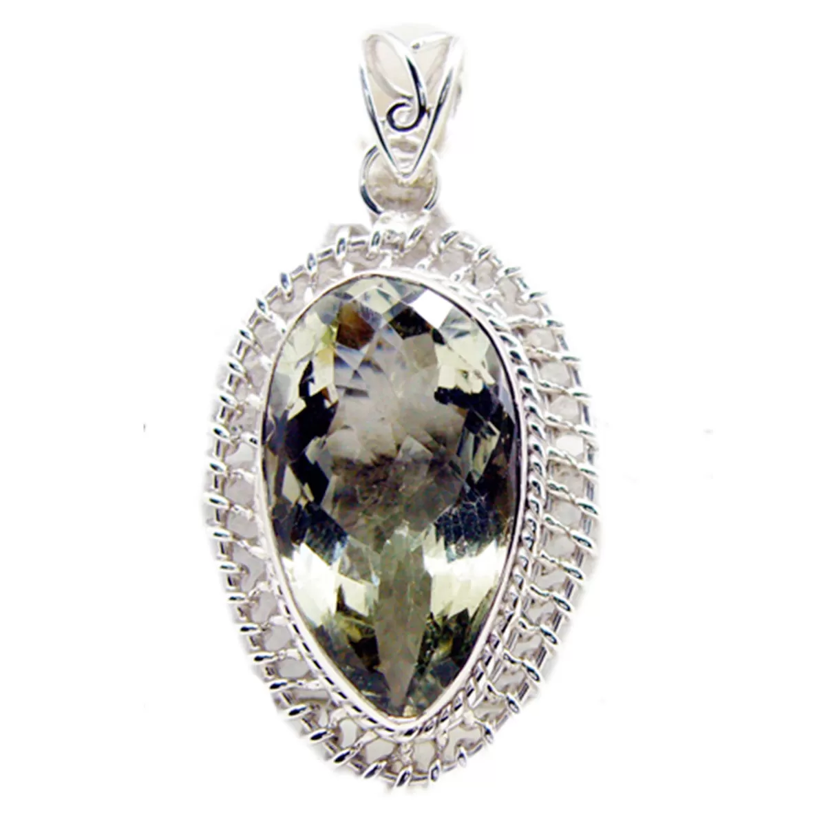 Riyo Genuine Gems Pear checker Green Green Amethyst 925 Silver Pendants frinendship day gift