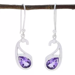 Riyo Genuine Gems Pear Faceted Purple Amethyst Silver Earring gift for engagement