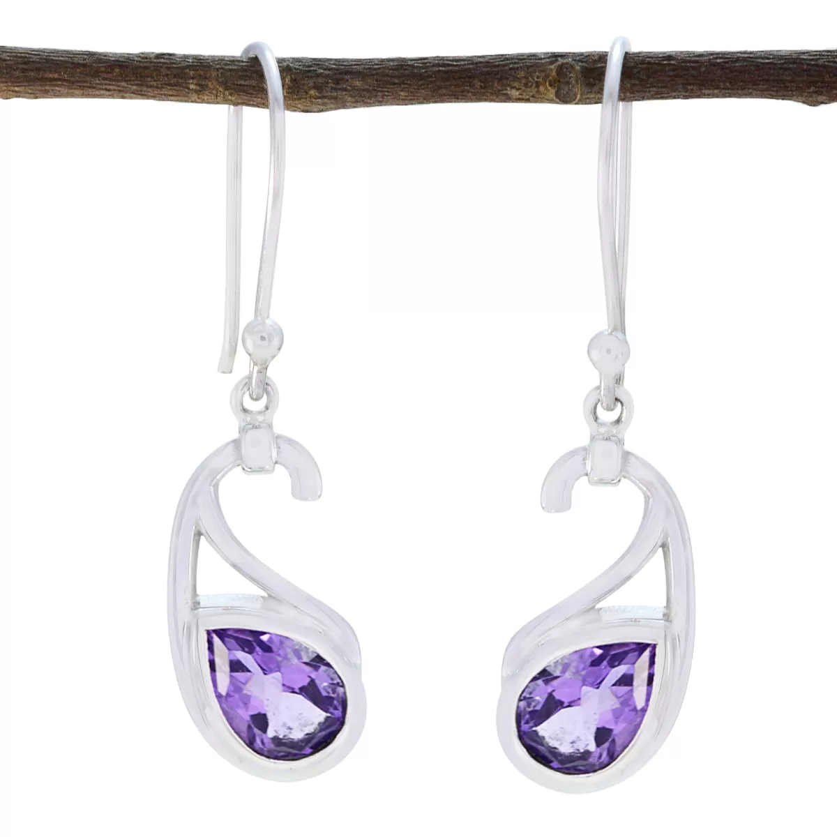 Riyo Genuine Gems Pear Faceted Purple Amethyst Silver Earring gift for engagement