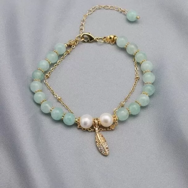 Romantic Charm Green Jade Natural Freshwater Pearls Bracelet