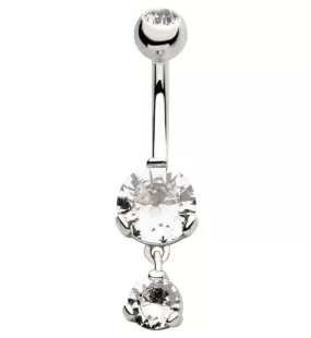 Round Clear CZ Dangle Stainless Steel Belly Button Ring