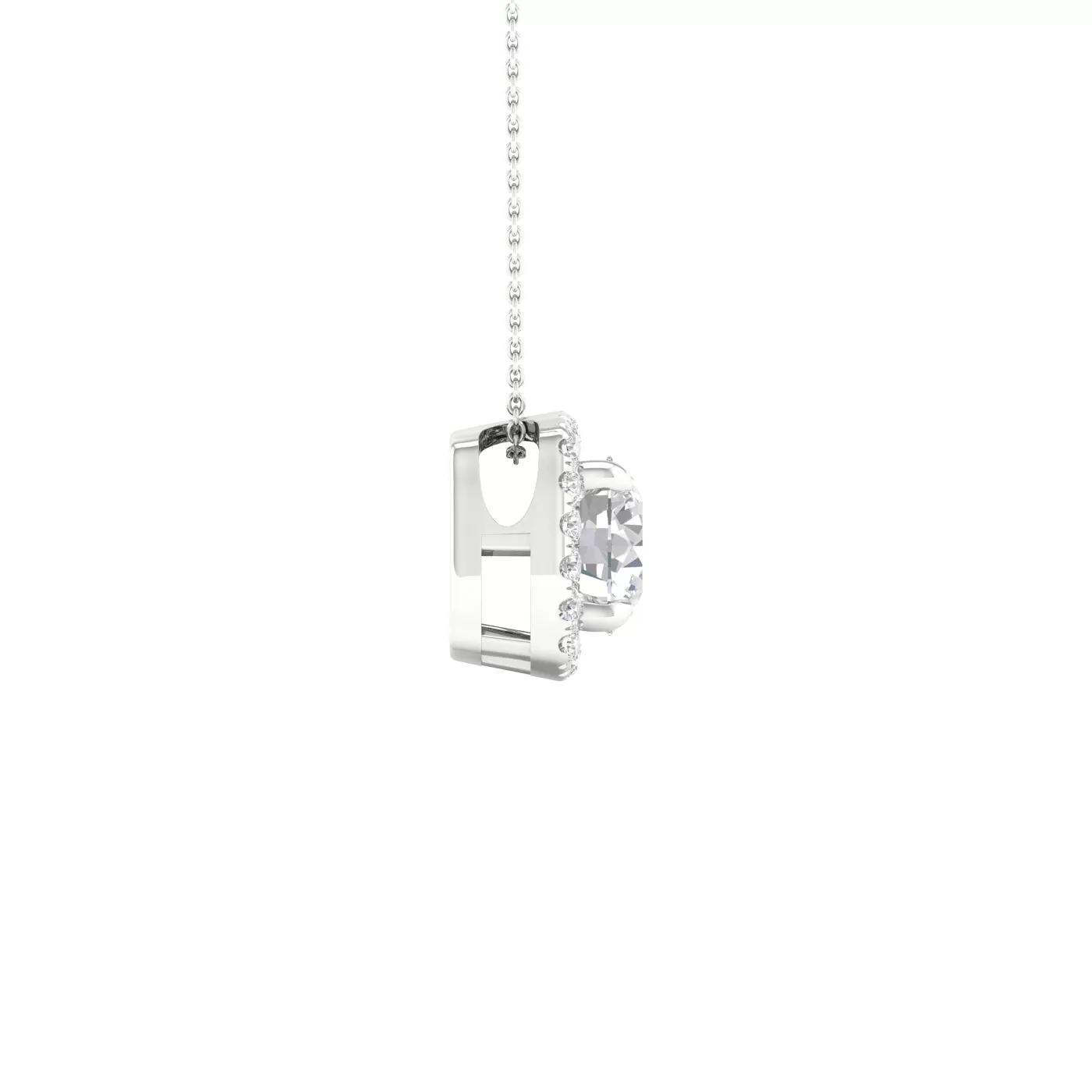 Round Diamond Pendant with Cushion Halo, Chain Included