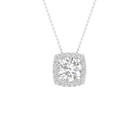 Round Diamond Pendant with Cushion Halo, Chain Included