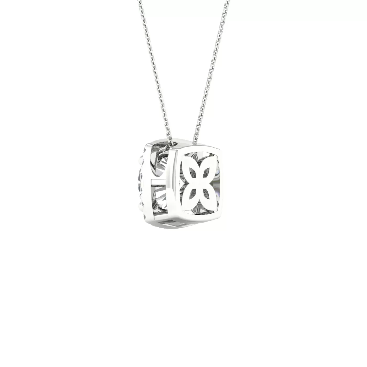 Round Diamond Pendant with Cushion Halo, Chain Included