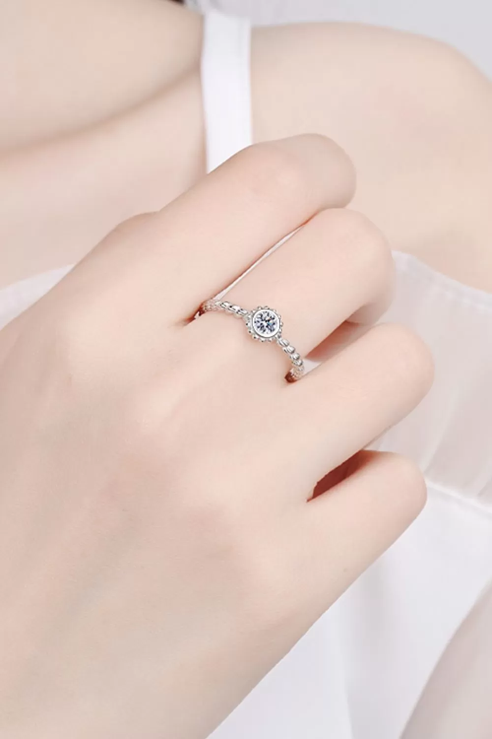 Round Moissanite 0.3 Ct Rhodium-Plated Ring