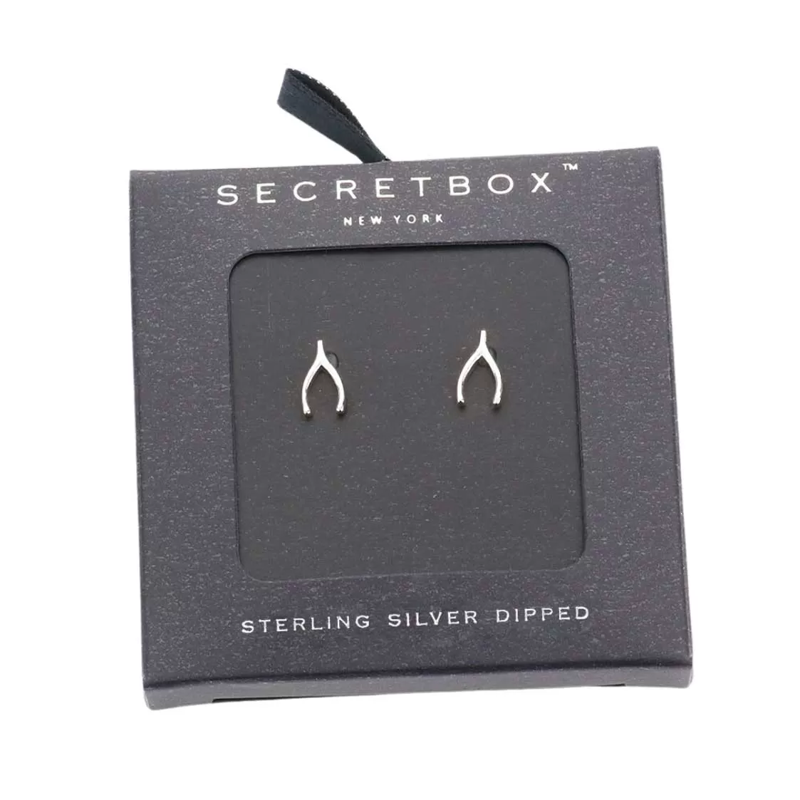 Secret Box Sterling Silver Dipped Wishbone Stud Earrings