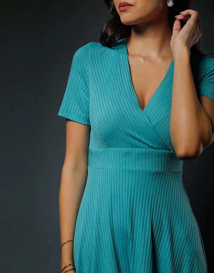 Short Sleeves Crossover Neck Dress with A-Line