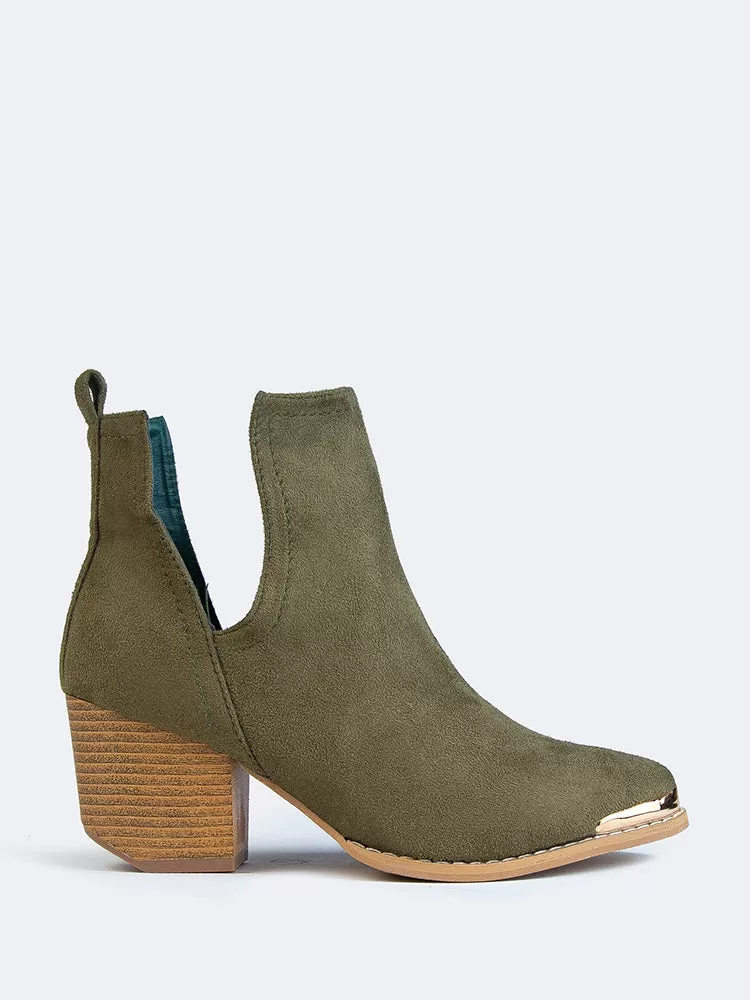 Side Cutout Metal Tip Ankle Boot