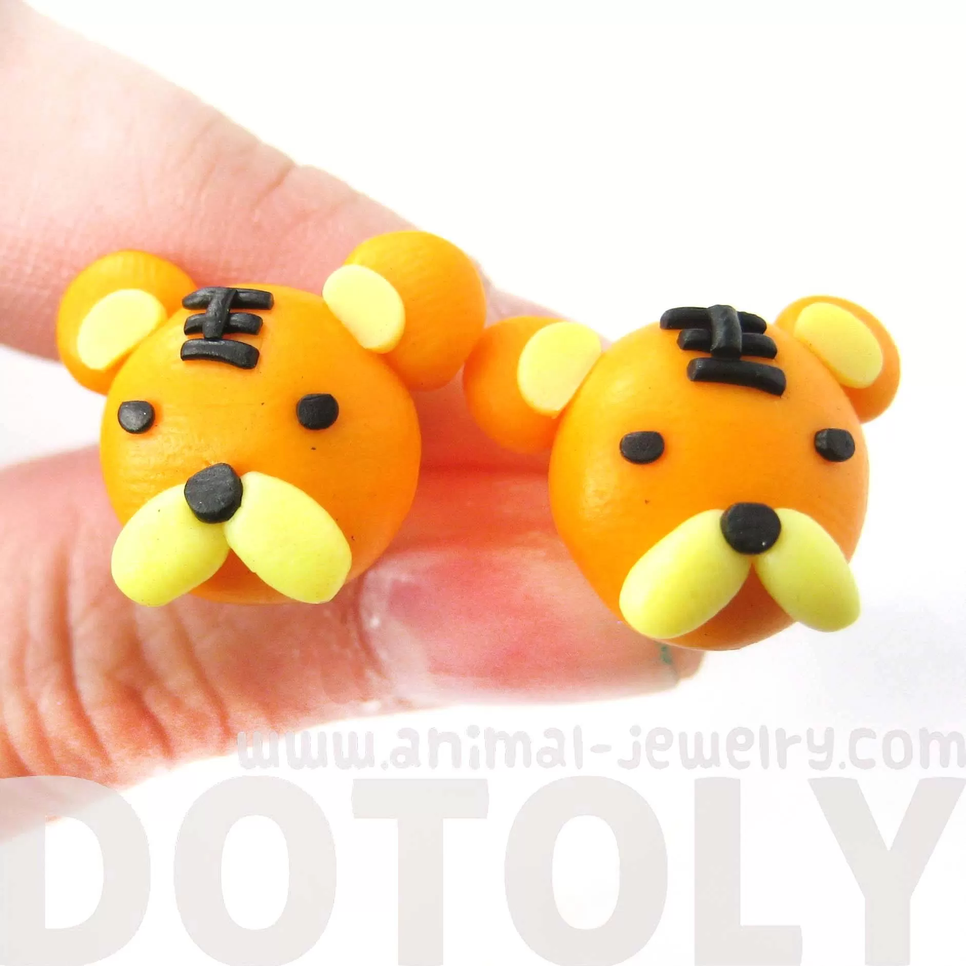 Small Tiger Shaped Animal Themed Polymer Clay Stud Earrings | DOTOLY