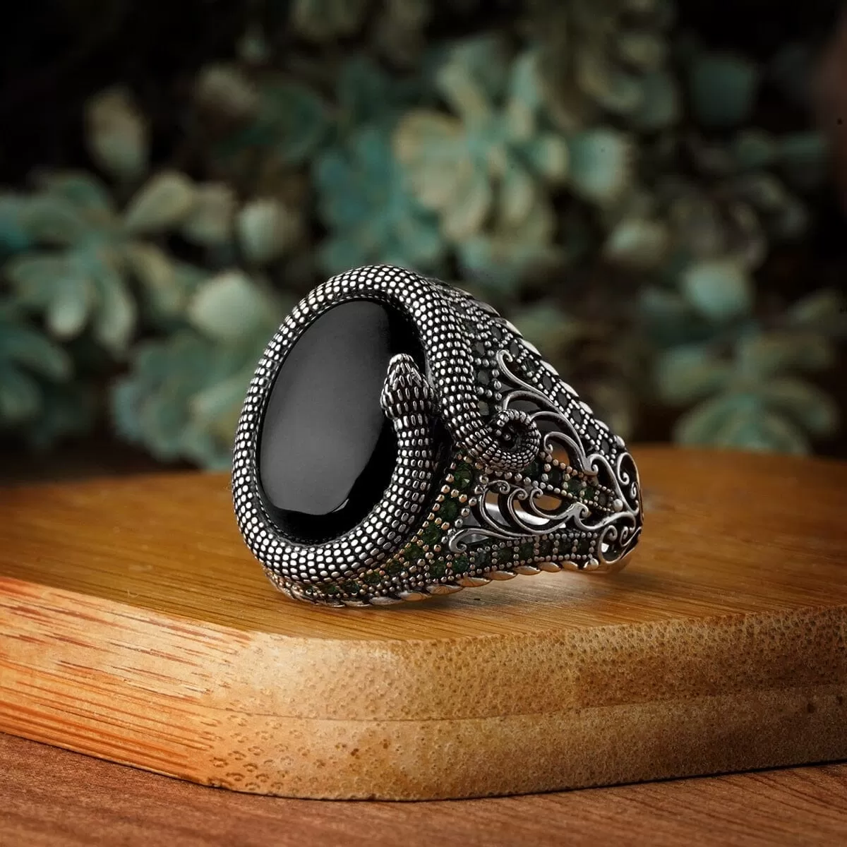 Snake Black Onyx Adjustable Ring