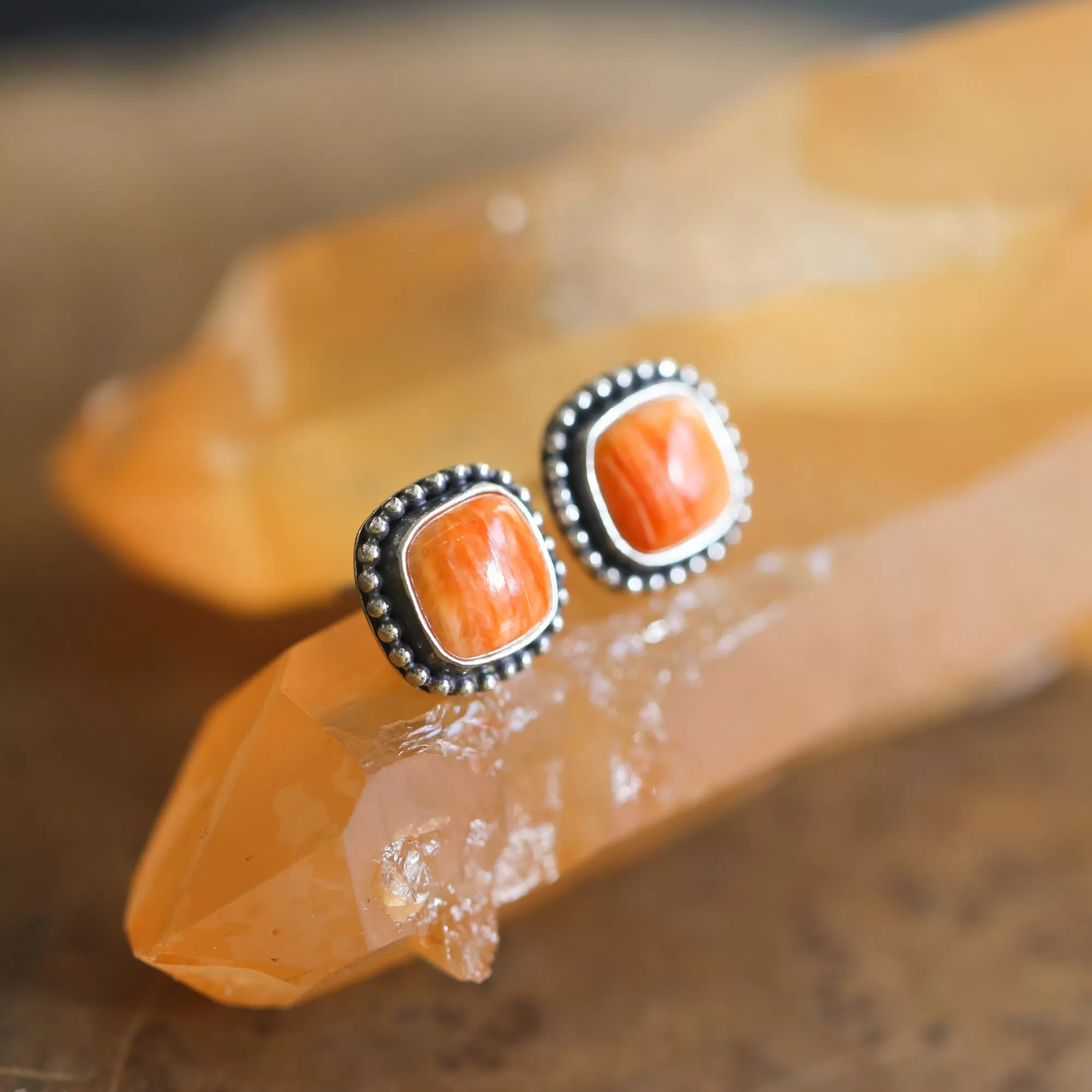 Spiny Oyster Posts - Spiny Oyster Earrings - Orange Stud Earrings - Silversmith