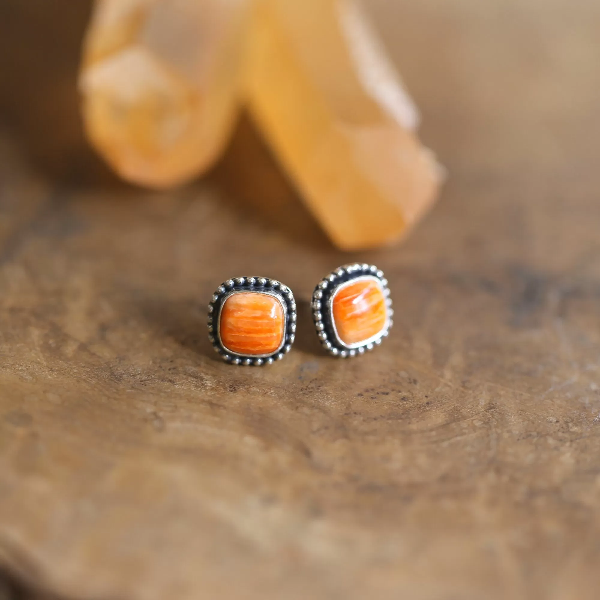 Spiny Oyster Posts - Spiny Oyster Earrings - Orange Stud Earrings - Silversmith