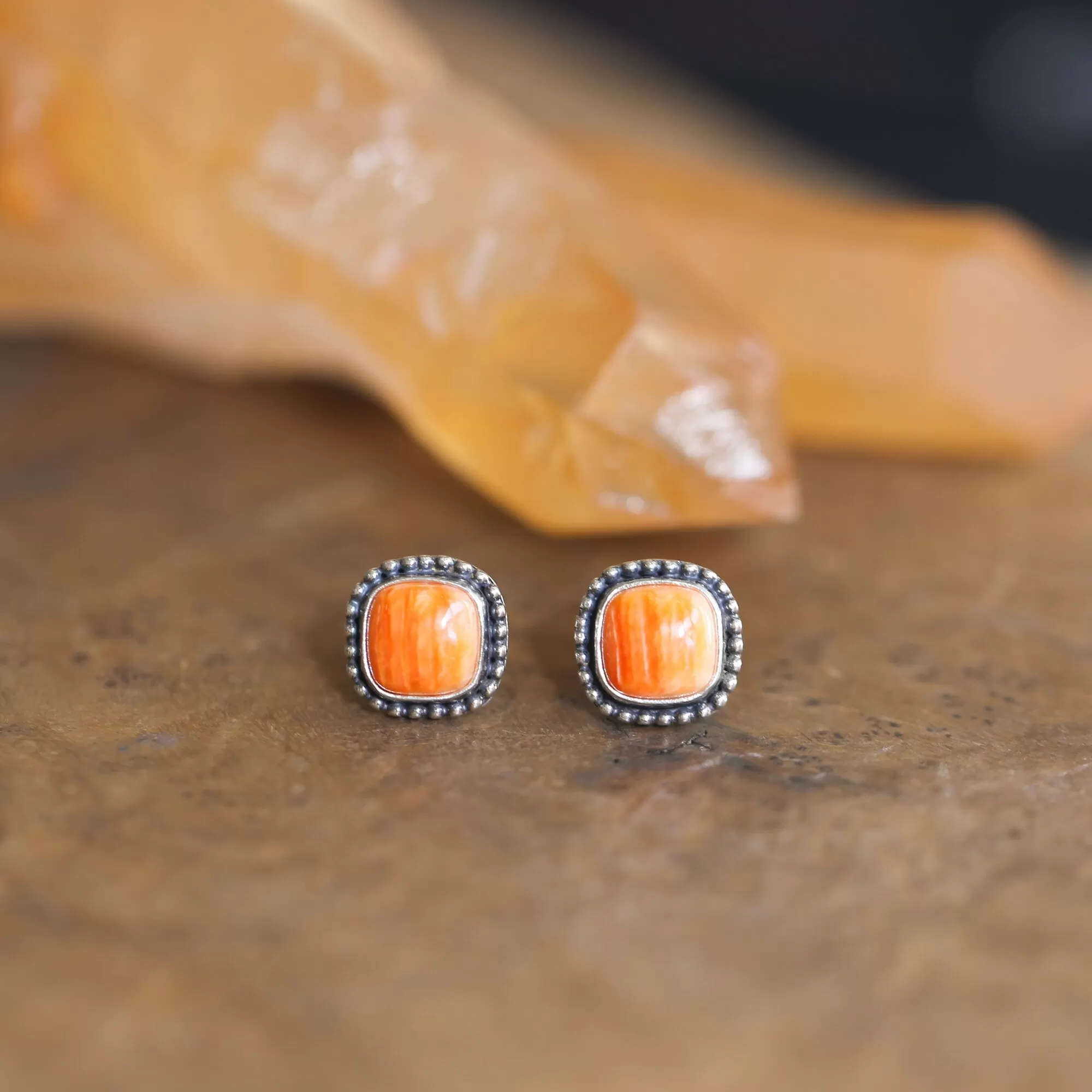 Spiny Oyster Posts - Spiny Oyster Earrings - Orange Stud Earrings - Silversmith