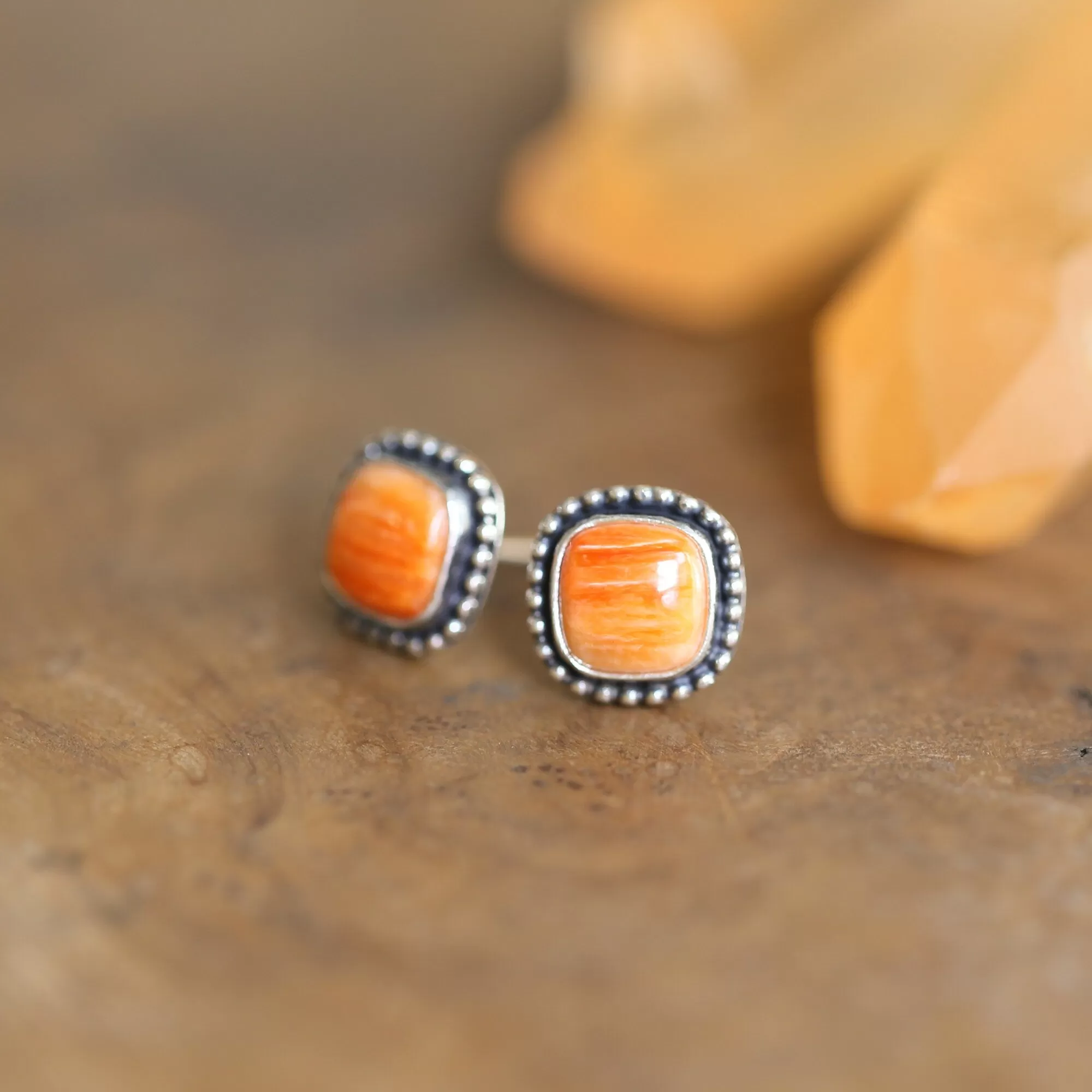 Spiny Oyster Posts - Spiny Oyster Earrings - Orange Stud Earrings - Silversmith