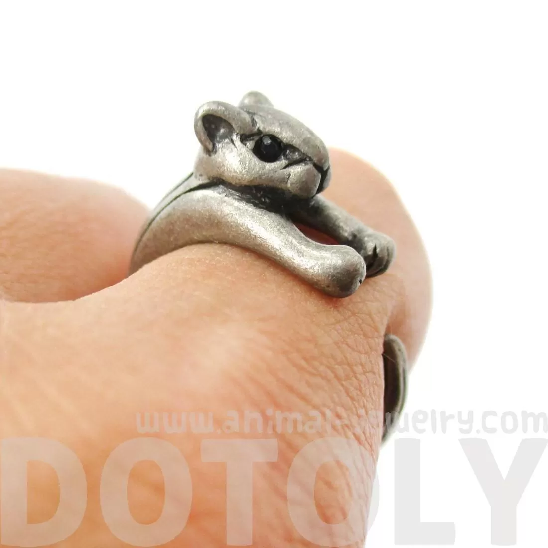 Squirrel Chipmunk Shaped Animal Wrap Around Ring in Silver | US Sizes 3 to 8.5