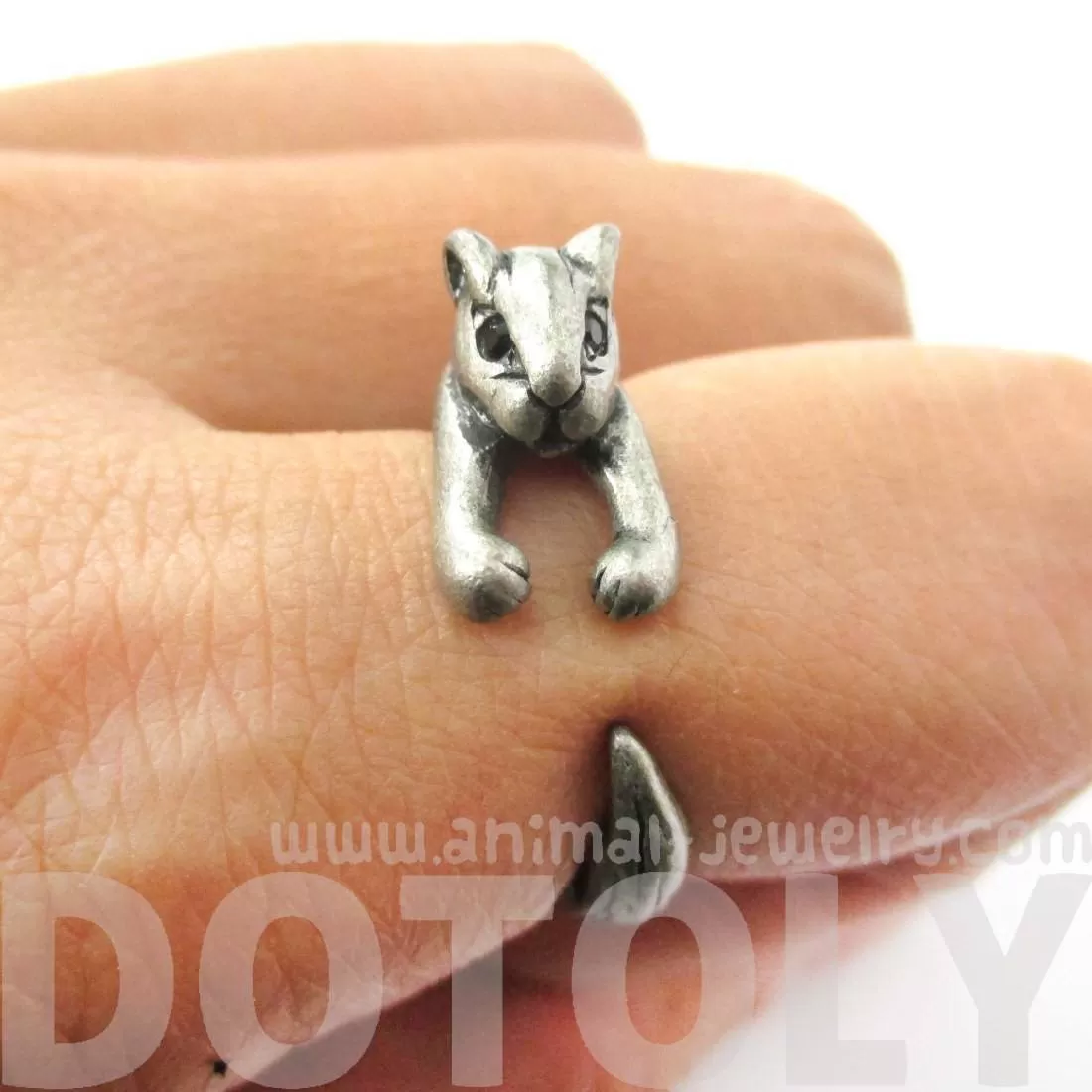 Squirrel Chipmunk Shaped Animal Wrap Around Ring in Silver | US Sizes 3 to 8.5