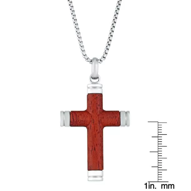 Stainless Steel Rosewood Cross Pendant Necklace